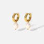 18K Gold Stainless Steel Freshwater Pearl Pendant Hoop Earrings