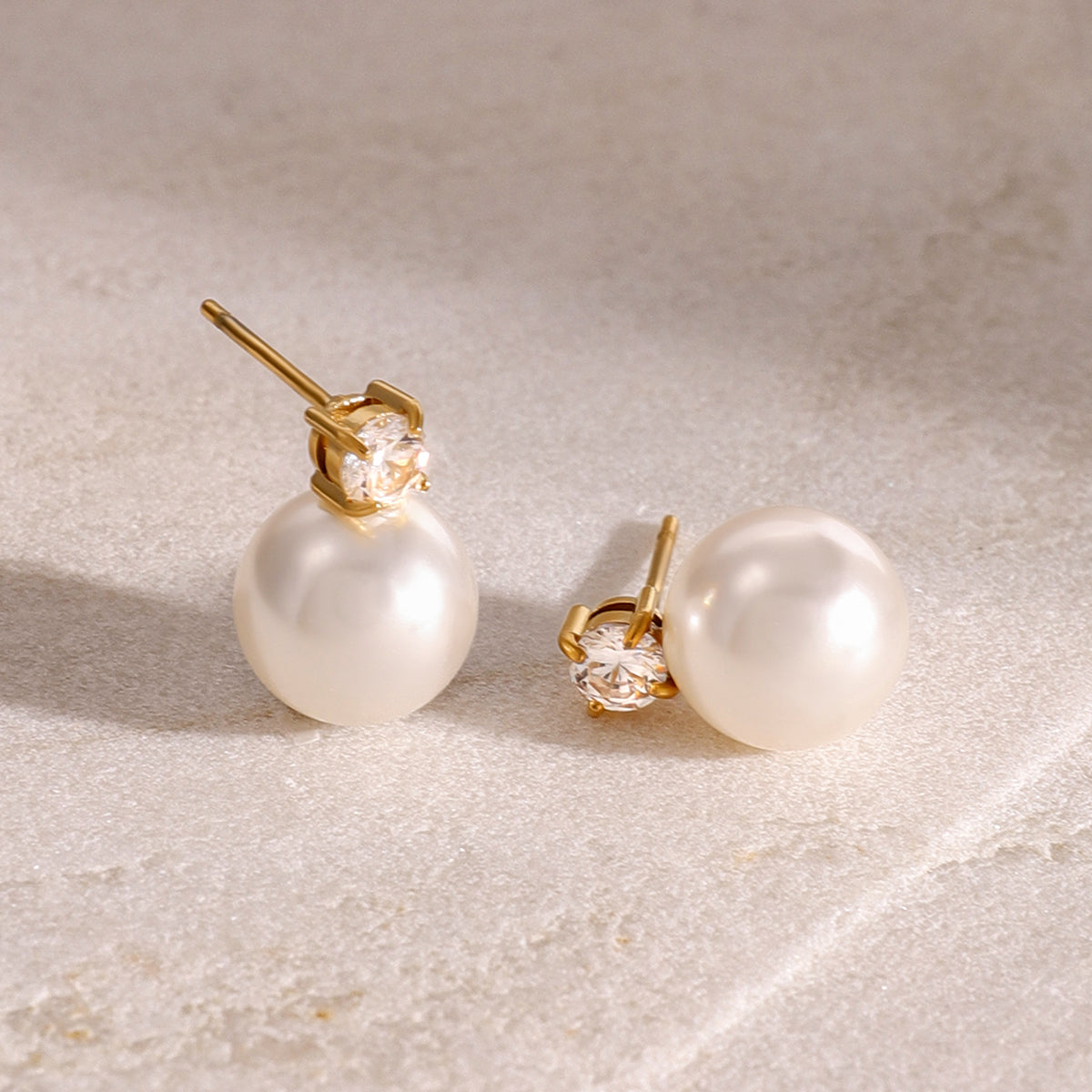 18k Gold Stainless Steel with Pearl Shell Bead Earrings