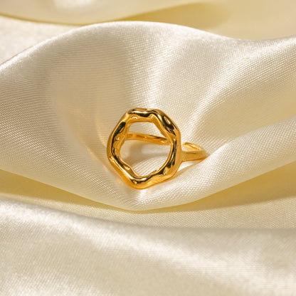 18k Gold Stainless Steel Lava-Inspired Floral Open Ring