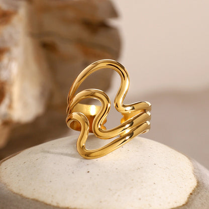 18k Gold Stainless Steel Wavy Irregular Hollow Open Ring