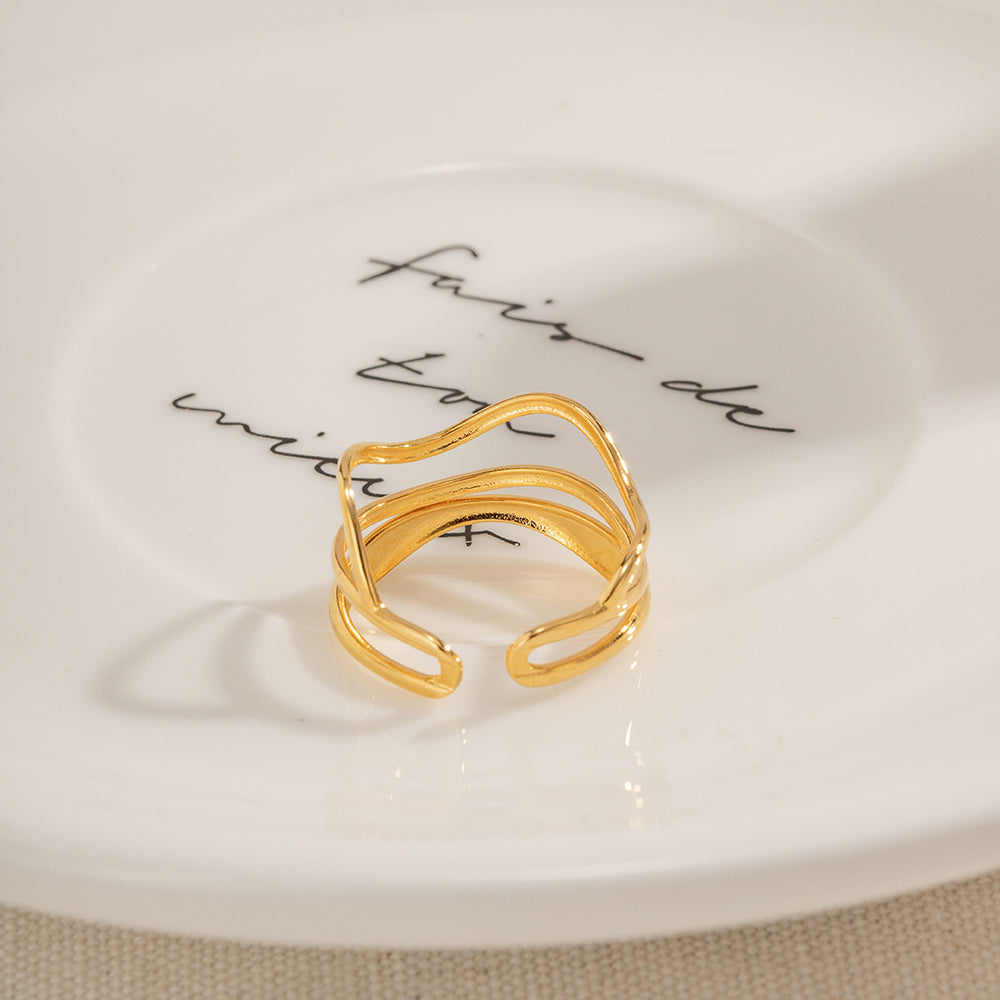 18k Gold Stainless Steel Multi-Layer Water Wave Ring