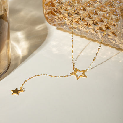 18K Gold Stainless Steel Small and Large Star Pendant Y-Chain Necklace