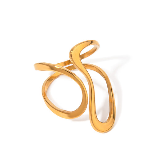 18k Gold Stainless Steel Smooth Line Irregular Open Ring