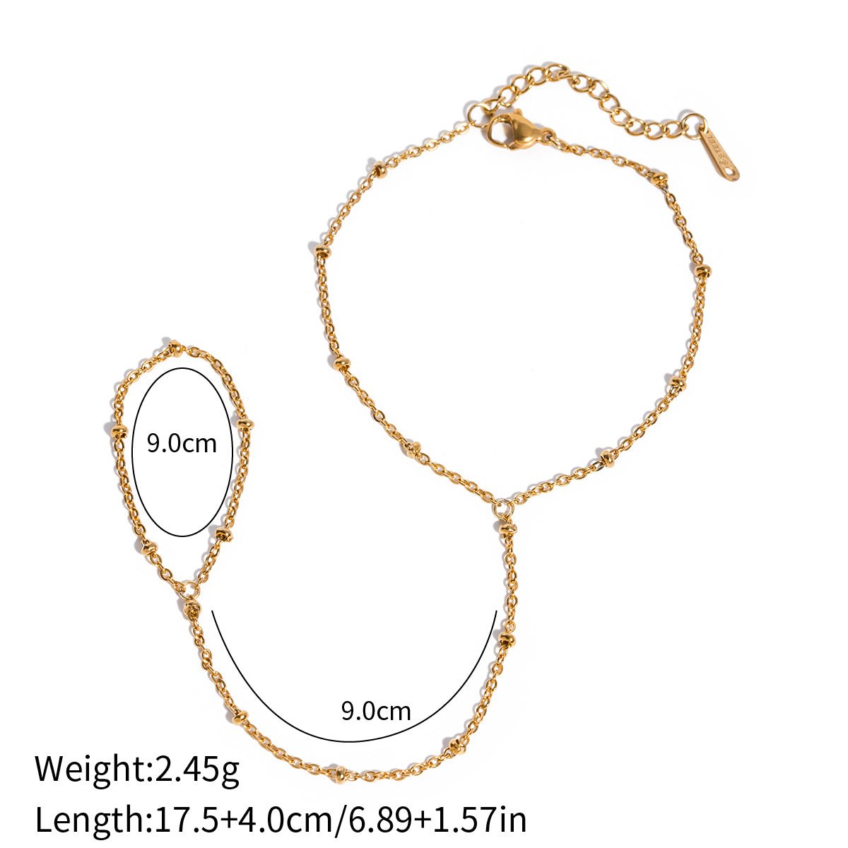 18K Gold Stainless Steel Seed Bead Chain Finger-Link Bracelet