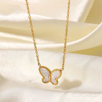 White Shell Butterfly Gold Chain Necklace