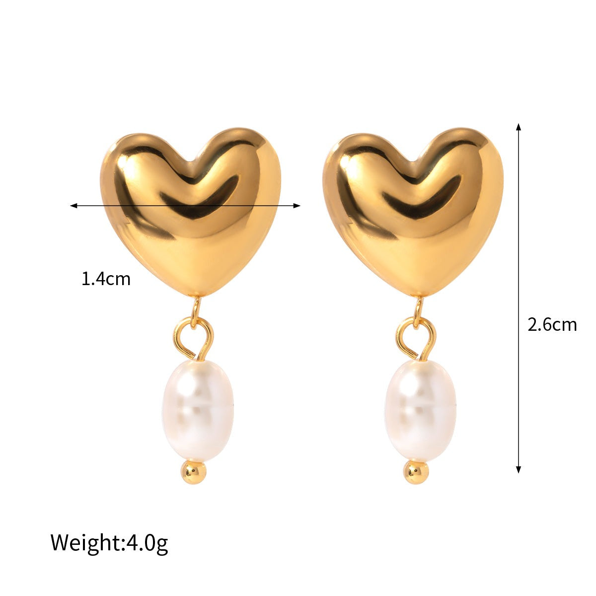 18K Gold Stainless Steel Polished Heart Freshwater Pearl Earrings