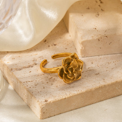 18k Gold Stainless Steel Camellia Open Ring