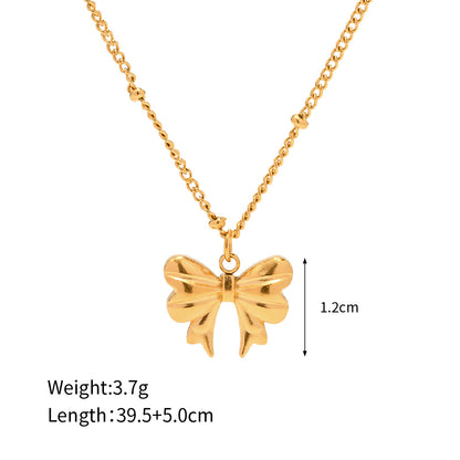 18K Gold Stainless Steel Bead Chain Necklace with Butterfly Pendant