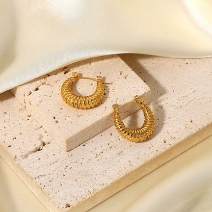 U-Shaped Screw Circle Horn Bread Earrings