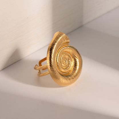 18K Gold Stainless Steel Conch Spiral Circle Open Ring