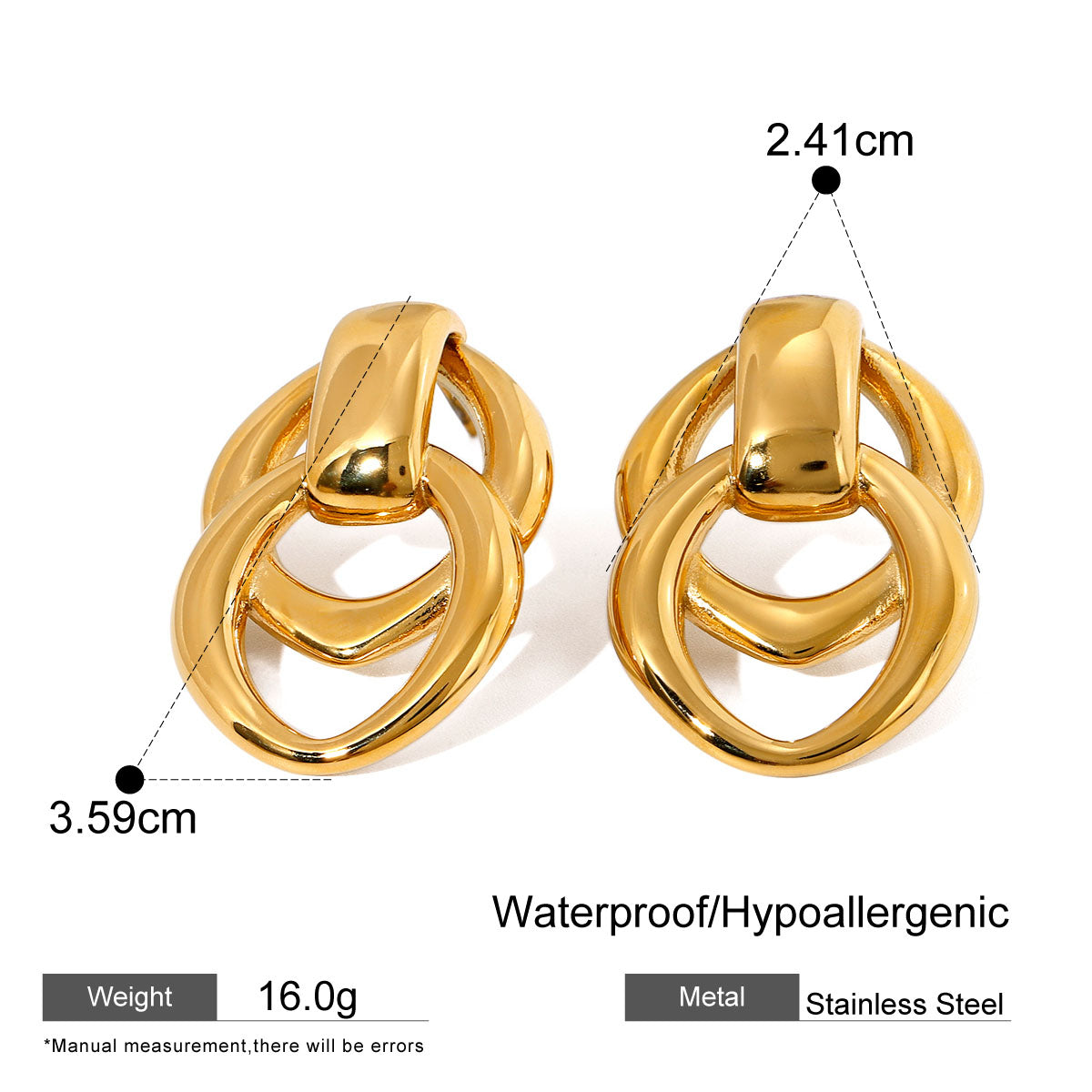 18k Gold Stainless Steel Geometric Metal Double Layer O-Ring Earrings