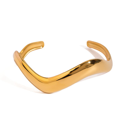 18k Gold Stainless Steel European Fashion Wave Large Smooth Bracelet