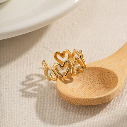 18K Gold Stainless Steel Hollow Heart Ring