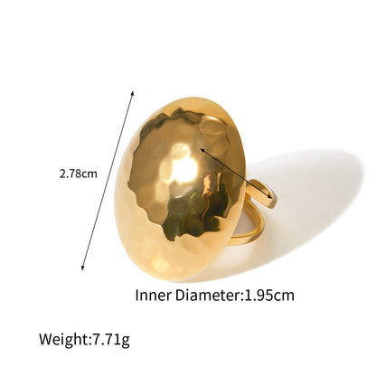 18K Gold Stainless Steel Hammered Oval Ring