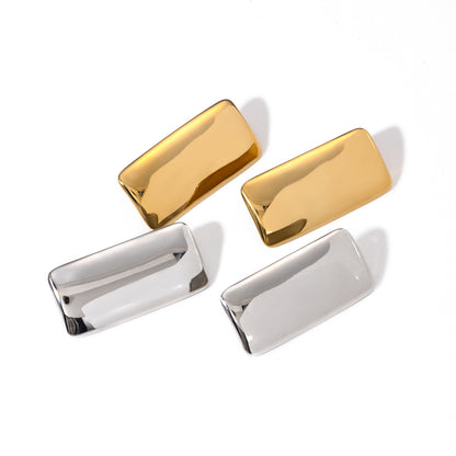 18K Gold Stainless Steel Rectangular Polished Earrings