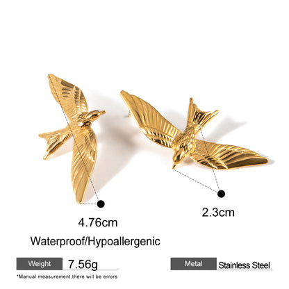 18k Gold Stainless Steel Vintage 3D Flying Bird Earrings