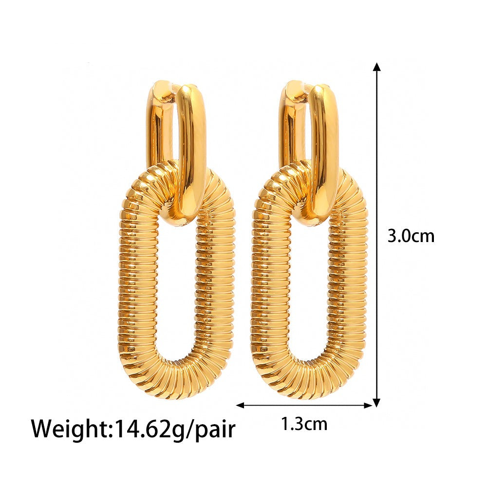 Exaggerated 18K Stainless Steel Grooved Chain Pendant Earrings