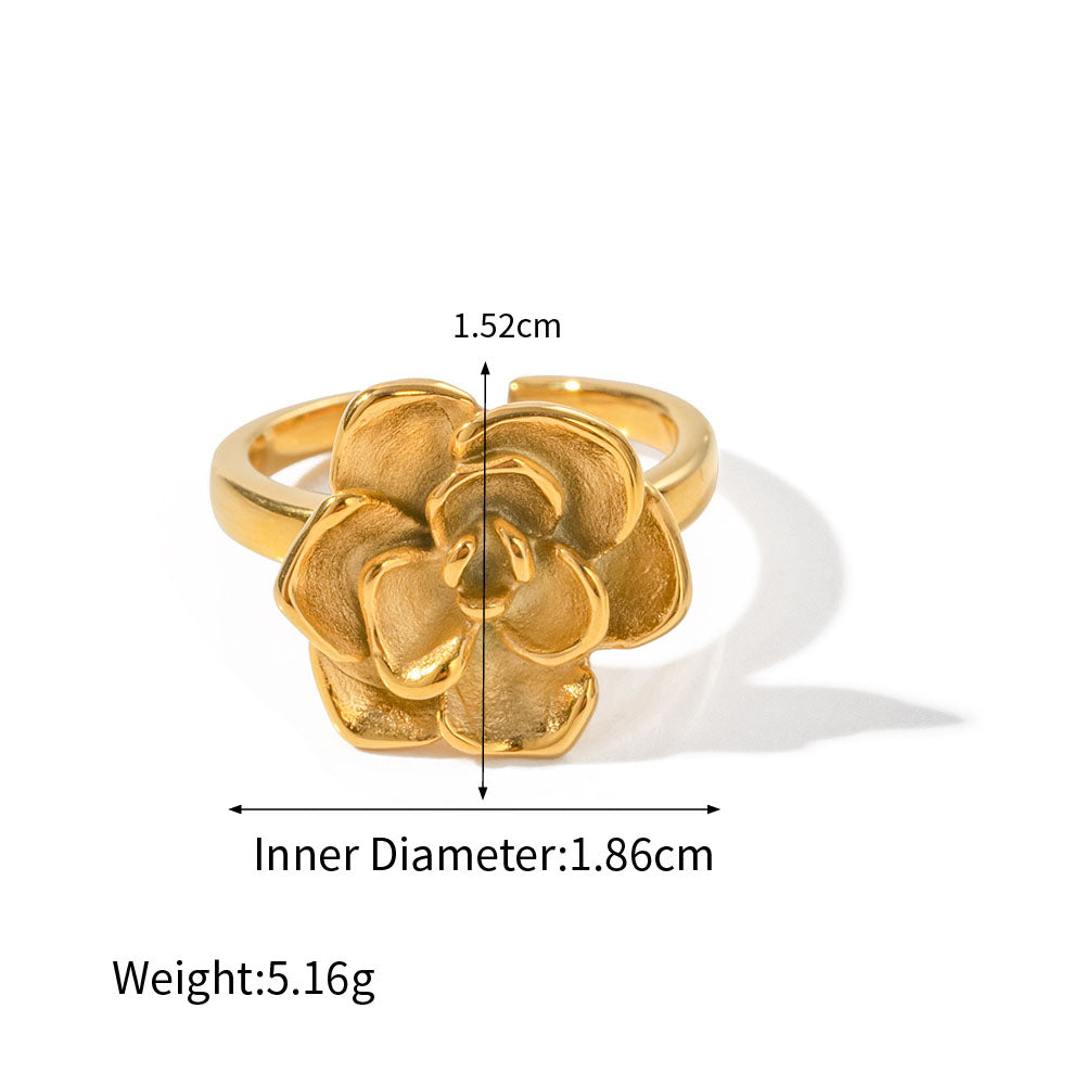 18k Gold Stainless Steel Camellia Open Ring