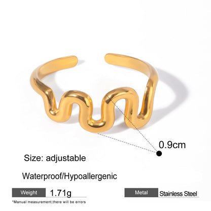 18K Gold Stainless Steel Wavy Open Ring