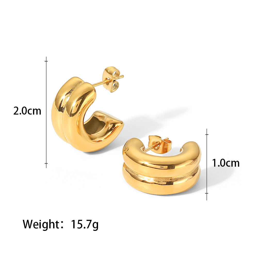 18k Gold Stainless Steel Double-Layer Earrings