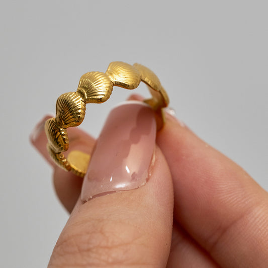 18K Gold Stainless Steel Interlinked Shell Ring