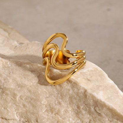 18k Gold Stainless Steel Wavy Irregular Hollow Open Ring