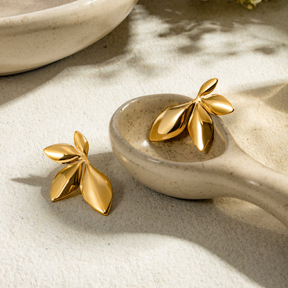 18K Gold Stainless Steel Rotating Gold Leaf Earrings