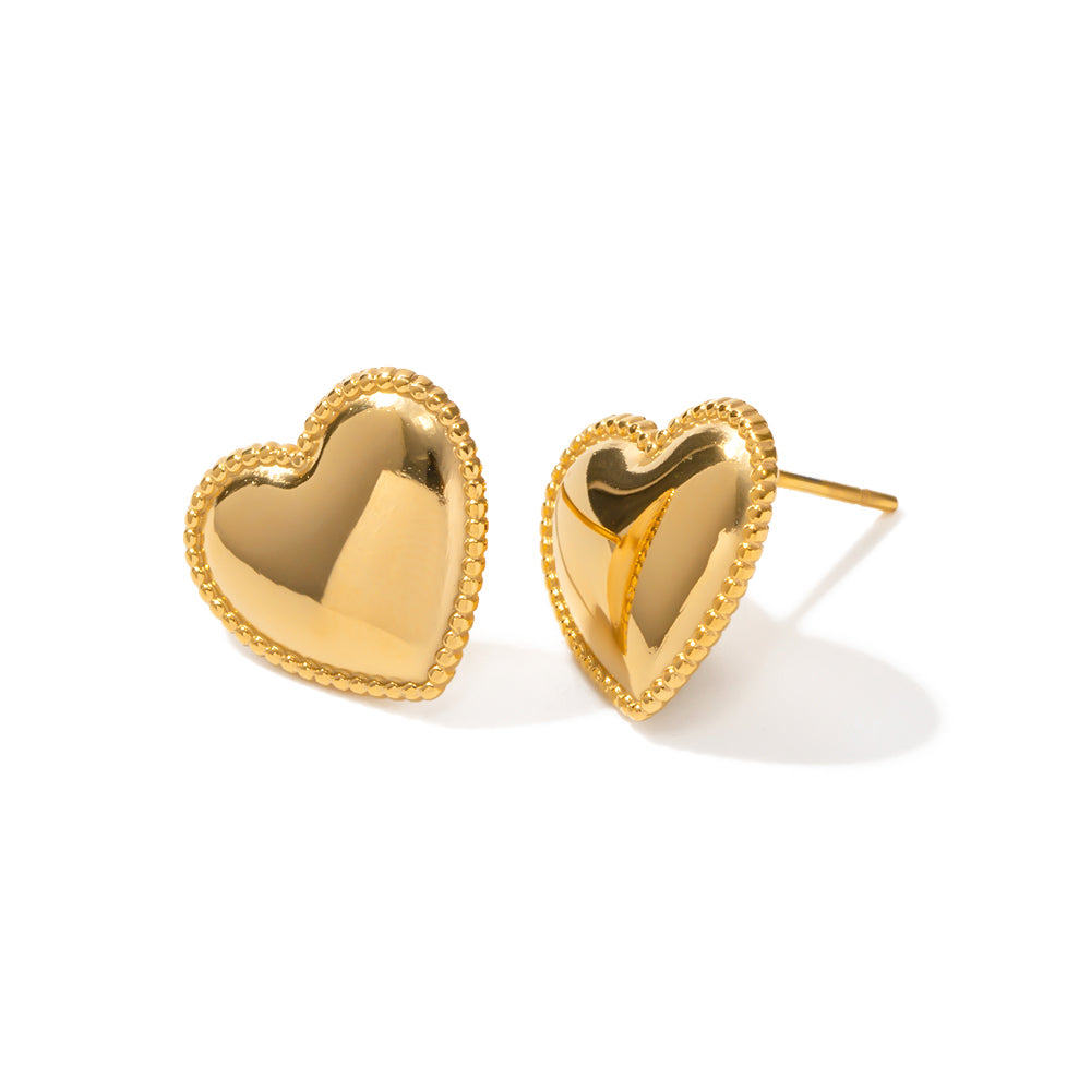 18K Gold Stainless Steel Bordered Heart Stud Earrings