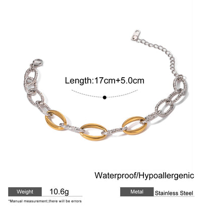 18K Gold Stainless Steel Gold and Silver Dual Tone Hammered Thick Chain Bracelet 17+5cm