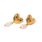 18K Gold Stainless Steel Polished Heart Freshwater Pearl Earrings