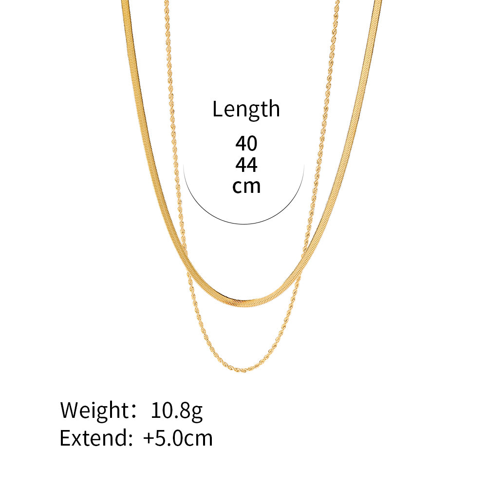 18k Stainless Steel Chain Flat Snake Chain Twisted Double-Layer Necklace