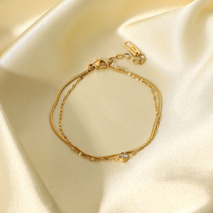 Single Zircon Snake Bone Chain Double-Layer Bracelet