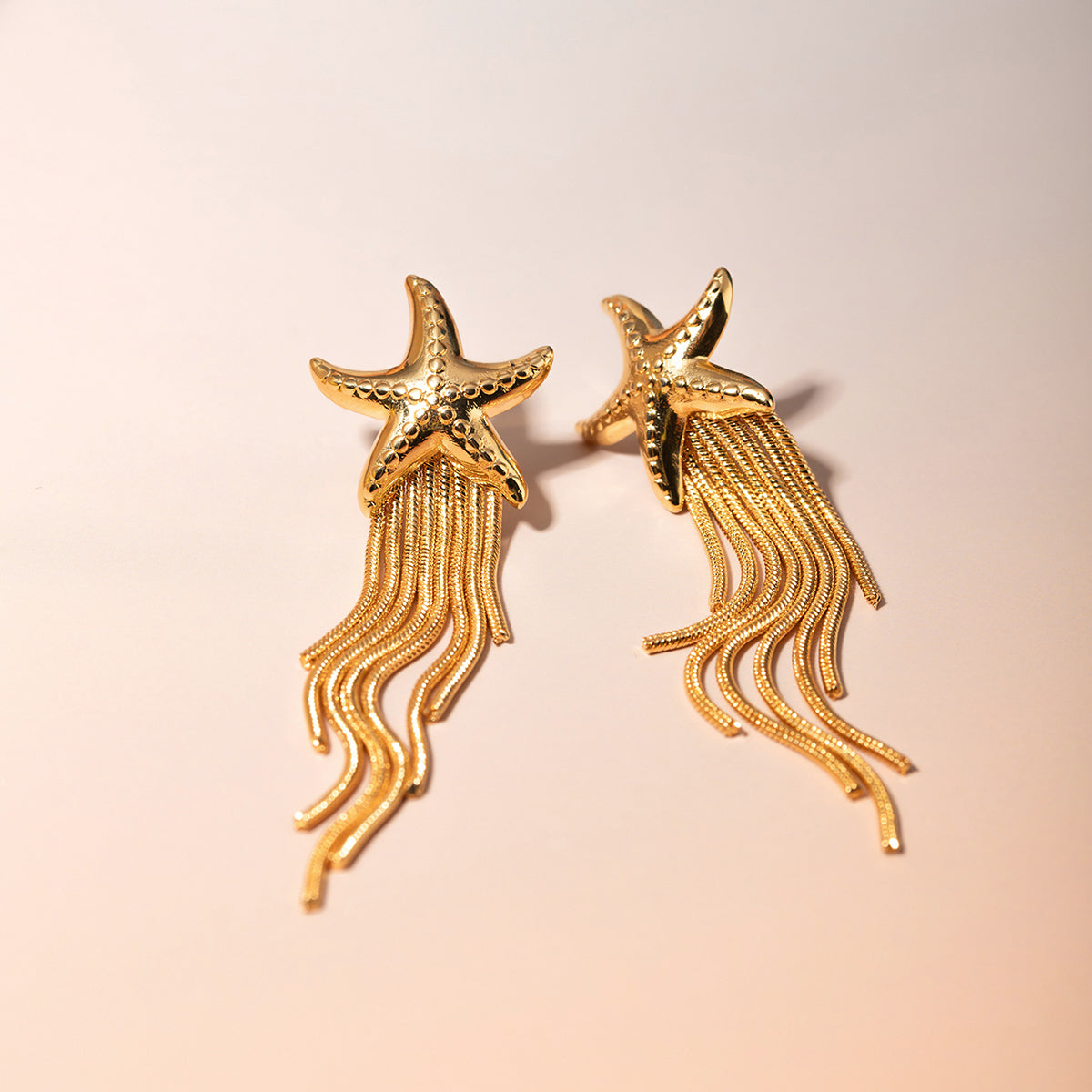 18K Gold Stainless Steel Starfish Tassel Earrings