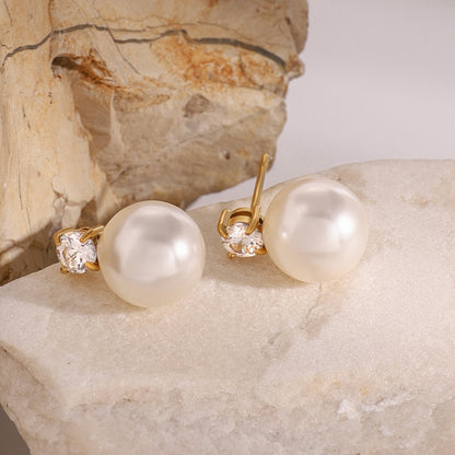 18k Gold Stainless Steel with Pearl Shell Bead Earrings