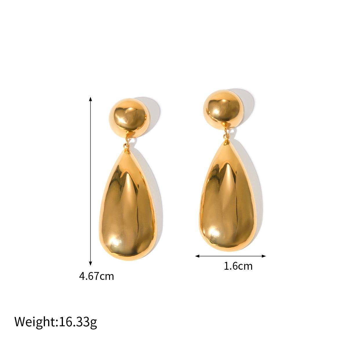 18K Gold Stainless Steel Half Sphere Teardrop Pendant Earrings