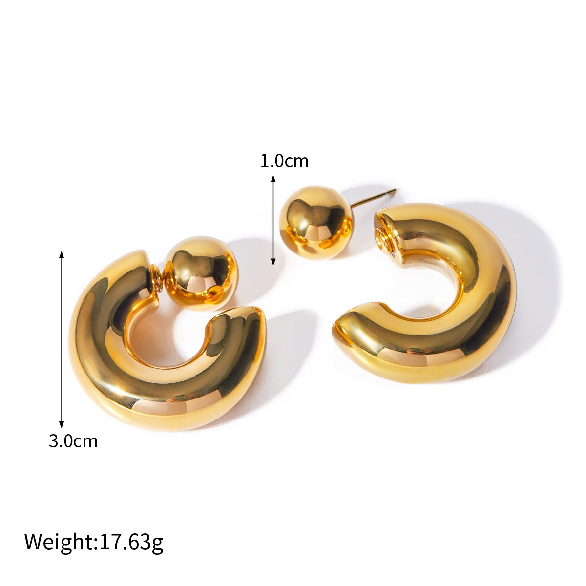 Stainless Steel Front and Back Wearable C-Shaped Earrings