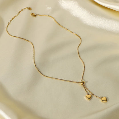 14K Gold Y-Shaped Rope Chain Necklace with Two Heart Pendants