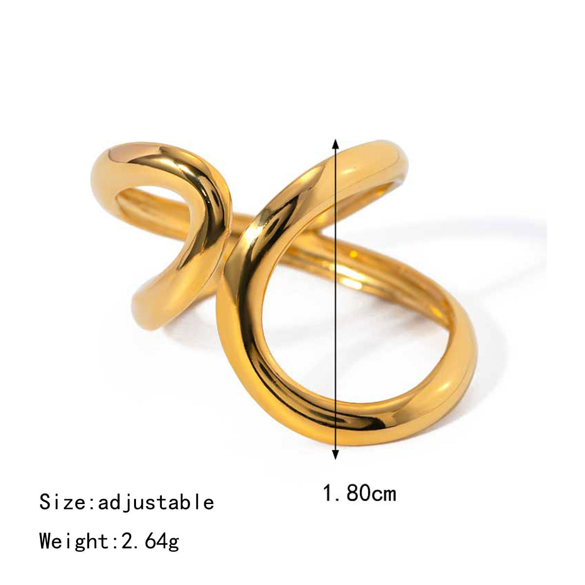 18k Gold Stainless Steel Simple Wave Irregular Hollow Open Ring