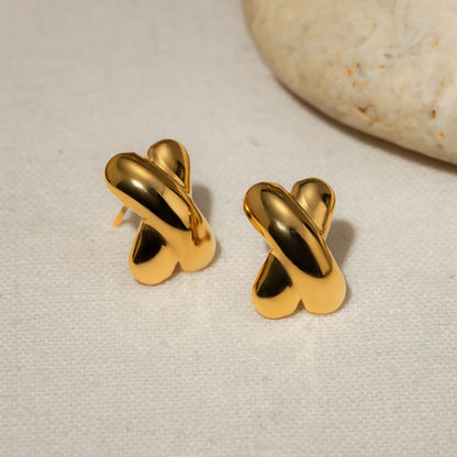 18K Gold Stainless Steel Wide X-Shaped Stud Earrings