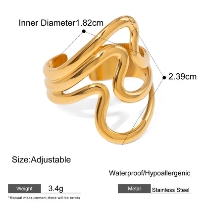 18k Gold Stainless Steel Wavy Irregular Hollow Open Ring