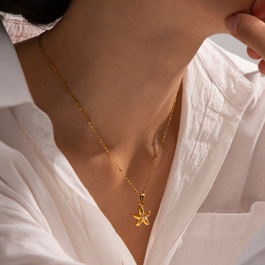 18K Gold Stainless Steel Starfish Pendant Necklace