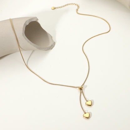 14K Gold Y-Shaped Rope Chain Necklace with Two Heart Pendants