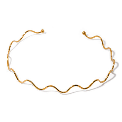 18K Gold Stainless Steel Wave Choker Necklace