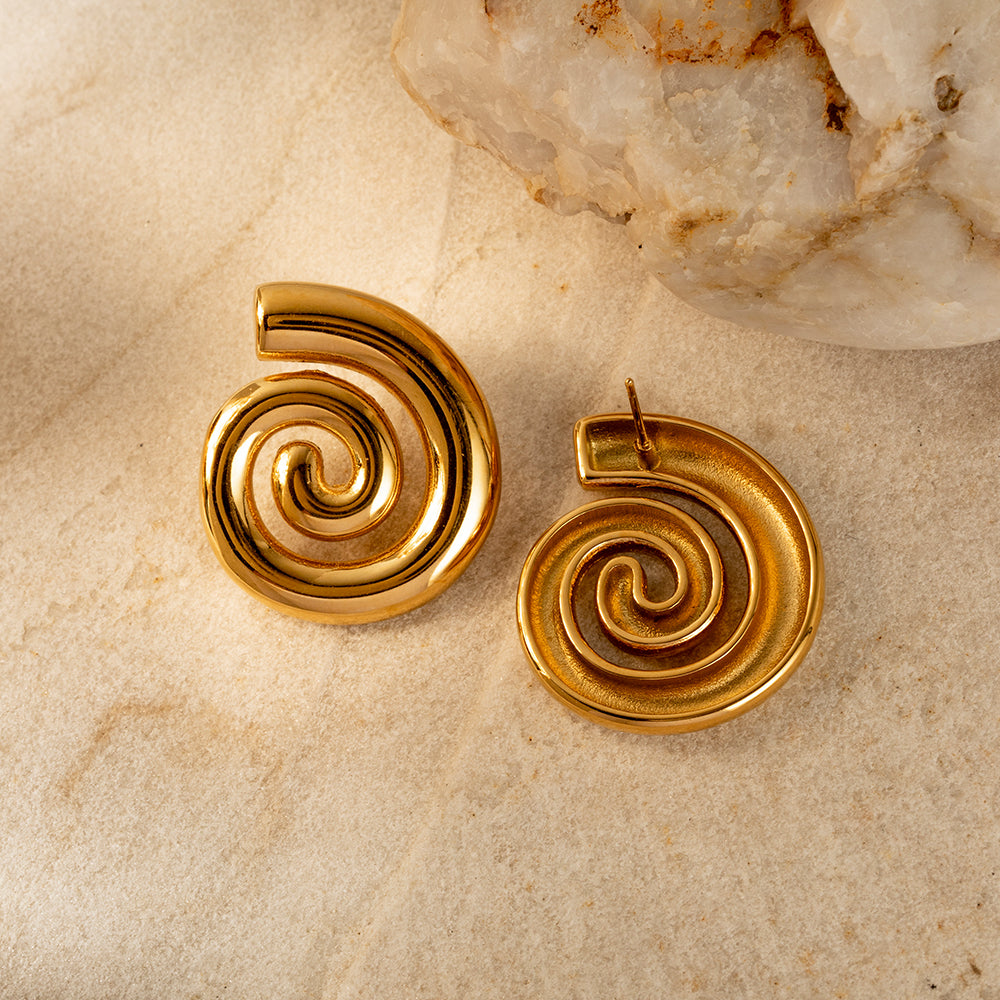 18K Gold Stainless Steel Spiral Earrings