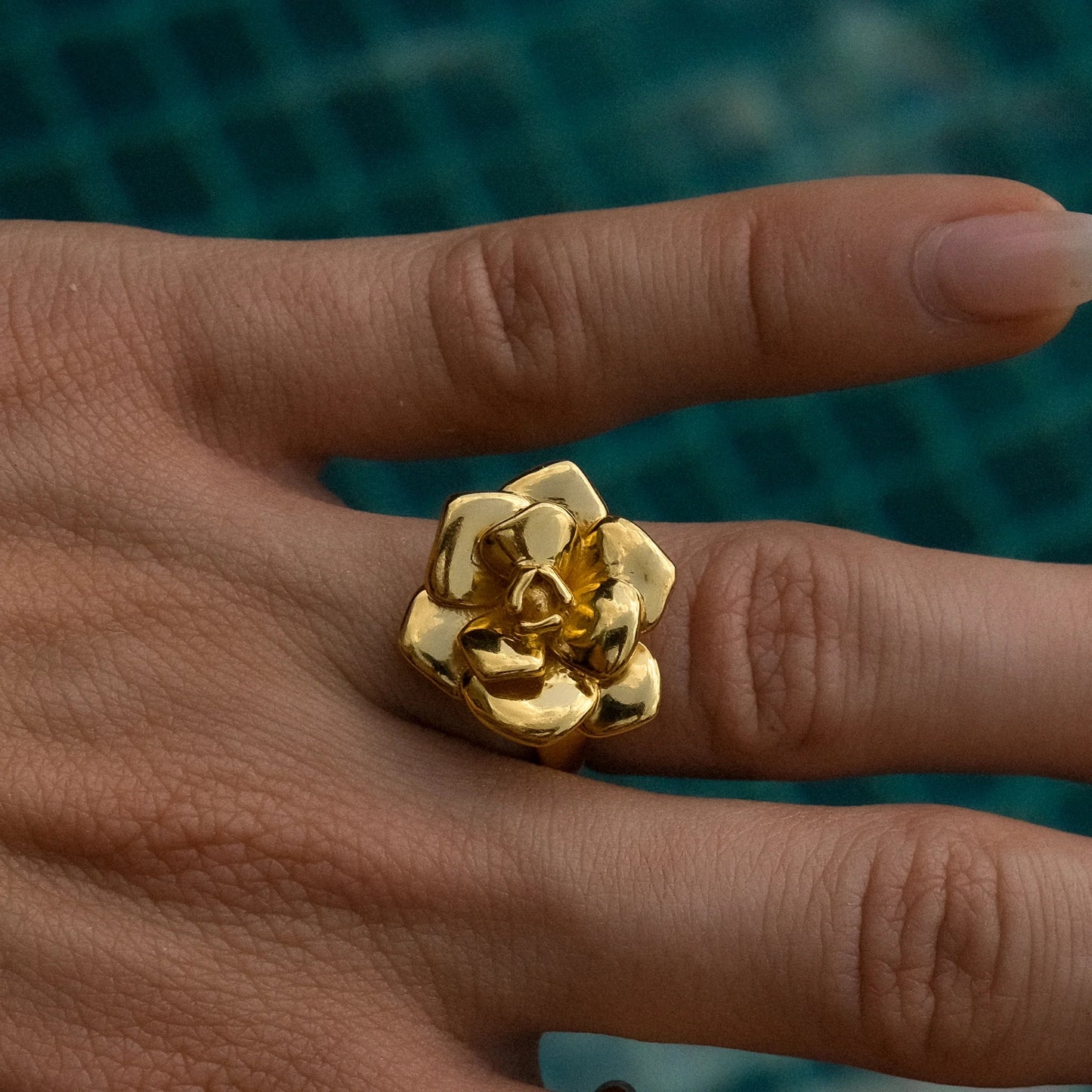 18k Gold Stainless Steel Camellia Open Ring