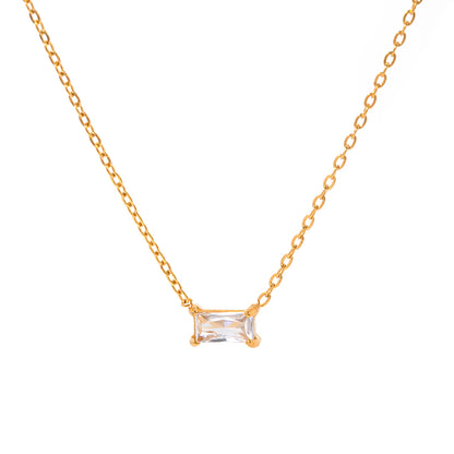 18K Gold Stainless Steel Zircon Rectangular Zircon Pendant Necklace Choker 40+5cm