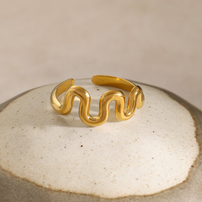 18K Gold Stainless Steel Wavy Open Ring