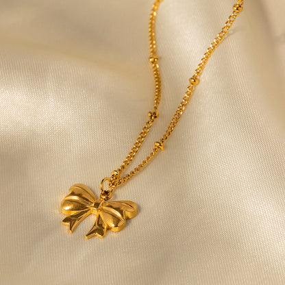 18K Gold Stainless Steel Bead Chain Necklace with Butterfly Pendant