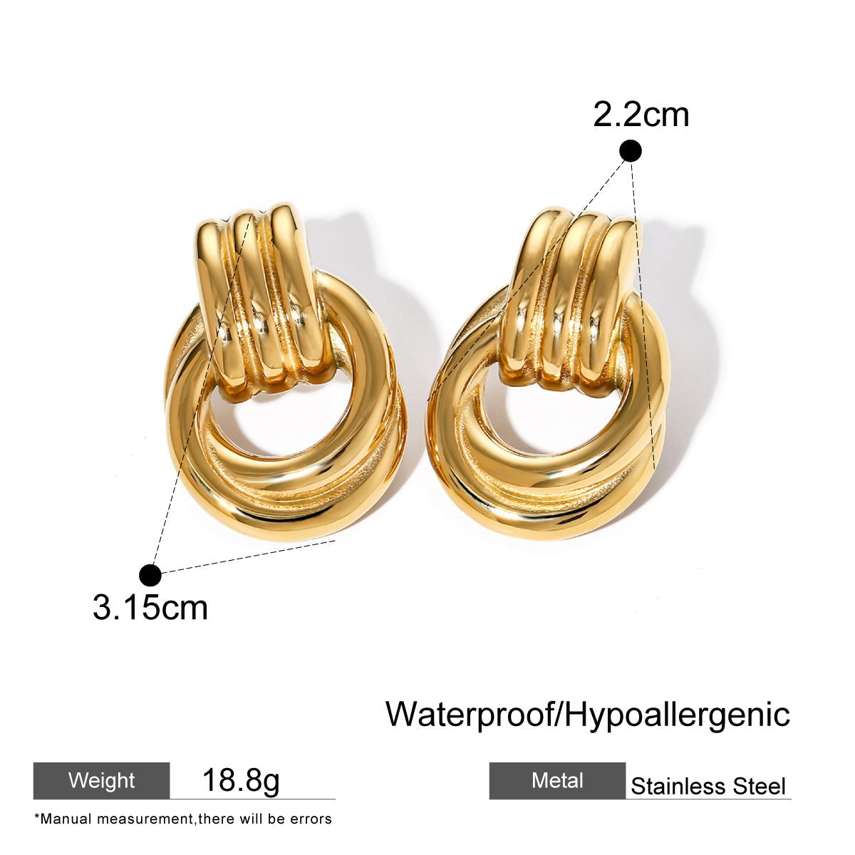 18K Gold Stainless Steel Twisted Simple Earrings