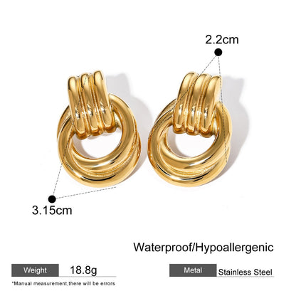 18K Gold Stainless Steel Twisted Simple Earrings